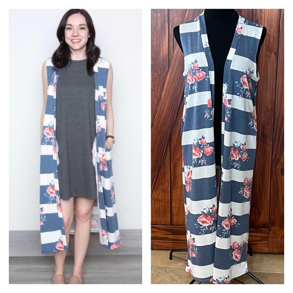 NWT Amelia James Duster w/Pockets Floral Stripes